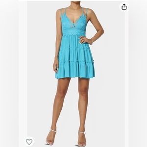 NWOT Zenana ice blue crochet lace cami dress size medium